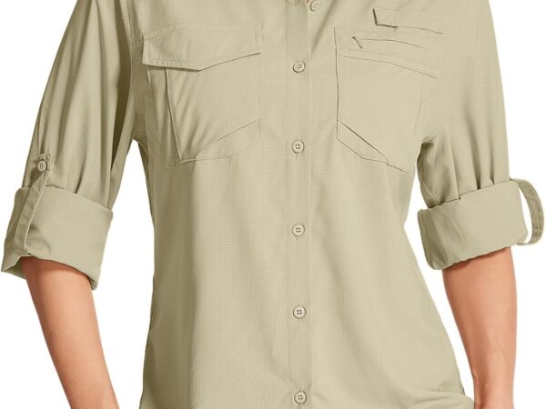 Yenwits Hemdbluse Damen UPF 50 UV Schutz Langarmshirt Atmungsaktiv Quick Dry Safari Kleidung Outdoor Wanderhemd Casual Tops für Reisen Sport Angeln Golf