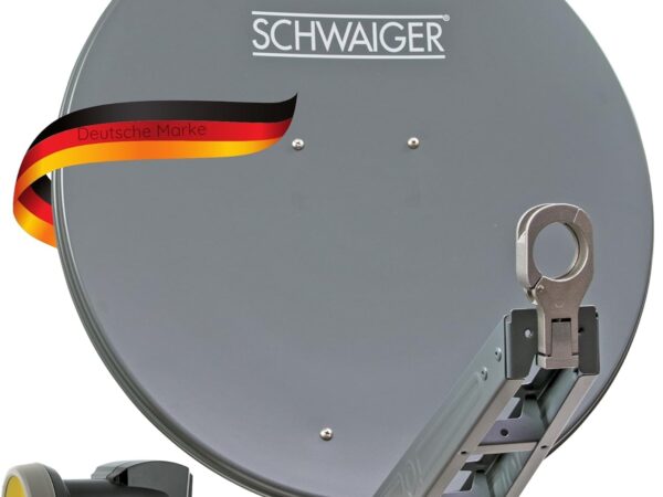 SCHWAIGER 4630 SAT-Anlage Satelliten-Set Satellitenschüssel Quad LNB digital 8X F-Stecker 7mm SAT-Antenne aus Aluminium Komplettset Anthrazit 75 x 80 cm