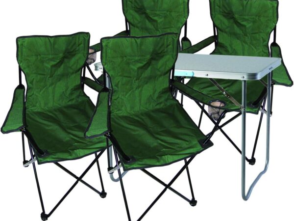 Mojawo 5tlg. Campingmöbel Set Alu 80x60x68cm 1x XL Campingtisch mit Tragegriff + 4 Anglerstühle, Faltstühle Campingstühle Grün
