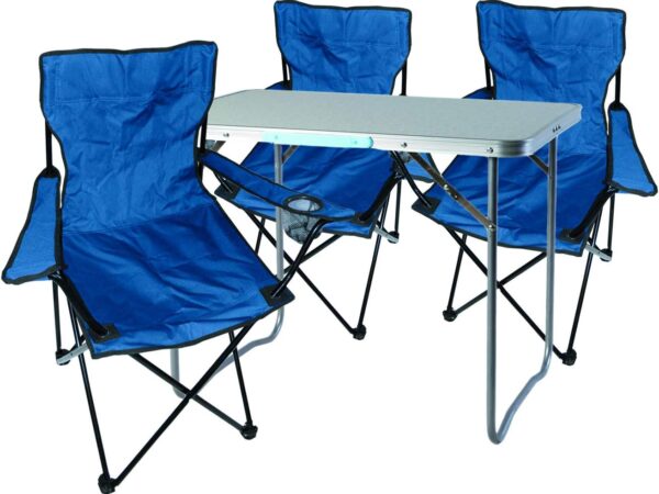 Mojawo 4tlg. Campingmöbel Set Alu 80x60x68cm 1x XL Campingtisch mit Tragegriff + 3 Anglerstühle, Faltstühle Campingstühle Blau