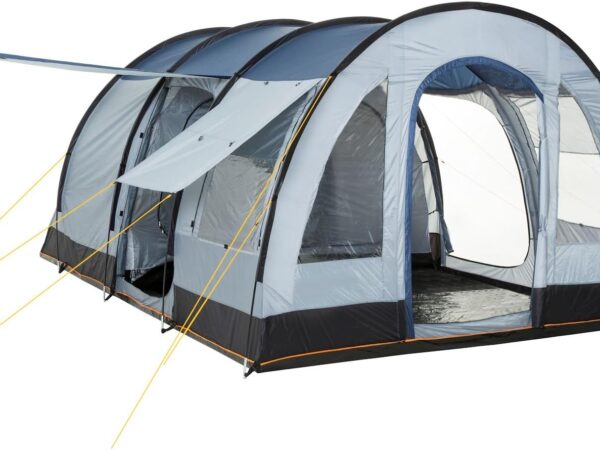 CampFeuer Zelt TunnelX für 4 Personen | Tunnelzelt mit 3 Eingängen, 5000 mm Wassersäule | Vernähte Bodenplane, Moskitonetz, Sichtschutz | Gruppenzelt, Campingzelt, Familienzelt