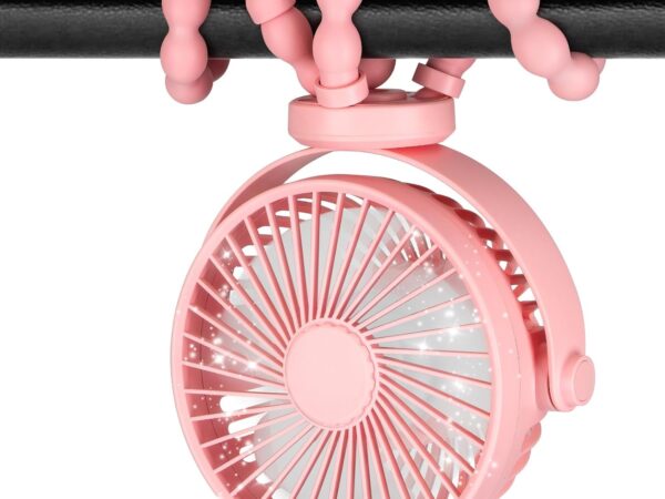 Kinderwagen Ventilator 5200mAh Batteriebetrieben Stroller Fan Leise Tragbarer,20 Betriebsstunden 3 Geschwindigkeitsstufen 360°Drehbare Tischventilator für Kinderwagen Büro Camping Autofahrt Strand