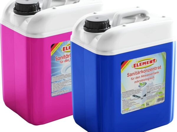 Sanitärflüssigkeit Set 2 x 5 Liter für Campingtoiletten für Frisch- und Abwassertank Chemietoiletten Zusatz Camping WC Spülwassertank Sanitärkonzentrat Campingtoilette Abwassertank WC