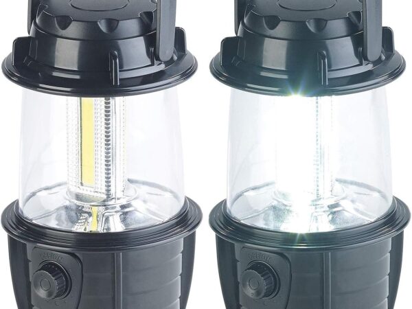 PEARL Camping Beleuchtung: 2er-Set dimmbare LED-Laternen, 3 COB-LEDs, Batteriebetrieb, 3W, 140 lm (Campinglampe Batterie, Campingleuchte, Tischleuchten)