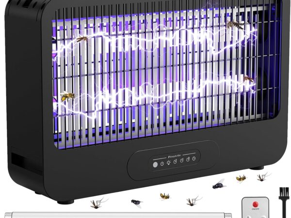 FethFire Insektenvernichter Elektrisch, 4000V Fliegenfalle Elektrisch Mit Fernbedienung,20W Mückenfalle Effektiver 100 m²,Geeignet für Küche, Wohnzimmer, Büro,Zwei Ersatzlampen enthalten(Schwarz)