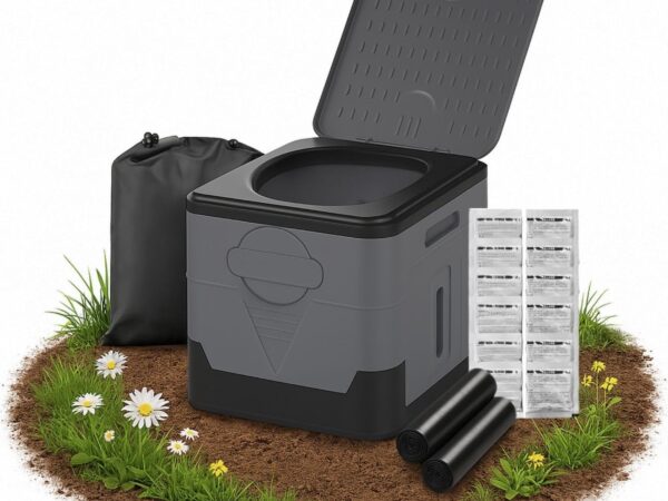 Coemo Faltbare Campingtoilette mit Deckel Autotoilette inkl. 2 x 12 Toilettenbeuteln, 20 x Gerinnungspulver und 1 Aufbewahrungstasche