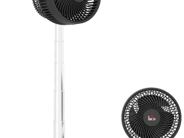 HOMCOM Standventilator USB Wiederaufladbarer Ventilator mit Fernbedienung einstellbarer Neigung Oszillation 10 Geschwindigkeitsstufen Timer Höhenverstellbar Teleskopventilator für Büro Camping
