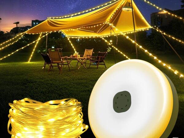 Bzavor 10m Camping Lichterkette Aufrollbar,IP65 Wasserdicht Aufrollbar Campinglampe mit 8 Modi,Tragbare Aufrollbare lichterkette USB,Outdoor Lichterketten für Camping Licht Dimmbar Wandern und Hofdeko