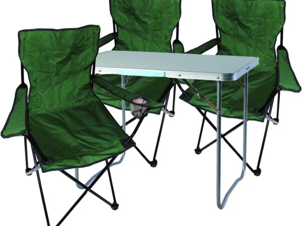 Mojawo 4tlg. Campingmöbel Set Alu 80x60x68cm 1x XL Campingtisch mit Tragegriff + 3 Anglerstühle, Faltstühle Campingstühle Grün