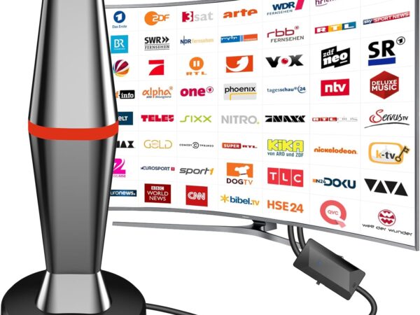 DVB-T/DVB-T2 Antenne,2025 DVBT2 Antenne mit Verstärker Großer Reichweite und 360° Empfang,Zimmerantenne für Fernseher mit Starkem Magnetfuß,-Unterstützt 4K 1080P - Alle TV-Geräte DAB/UHF/VHF