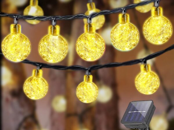 LQWELL® Solar Lichterkette Aussen 10M 40LED 8 Modi für Innen und Aussen Kettenlicht Kristall Kugeln 33FT IP44 Wasserdicht Garten Terrasse Balkon Hochzeit Party Fenster (Warmweiß)