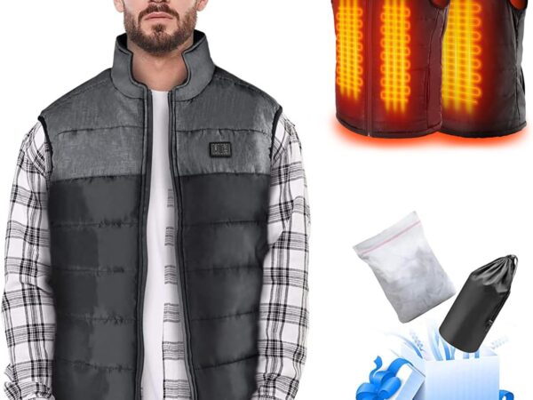 Beheizte Weste Damen/Herren, Leichte Outdoor Heizweste, Temperaturkontrolle Zwei Heizzonen Beheizbare Jacke Heizjacke mit Beheizter Kragen(Batterie Nicht inbegriffen/Ausgang 5V / 2A oder h?her)