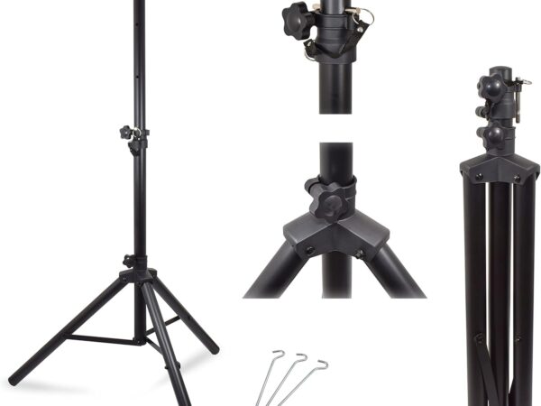 1,5m Dreibein Stativ Stahl für Sat Anlage mit 3x Zeltheringe SAT Tripod Ständer Satelliten Schüssel Antennenstativ für Camping, Balkon, Garten, Terrasse, Wohnmobil (Stahl)