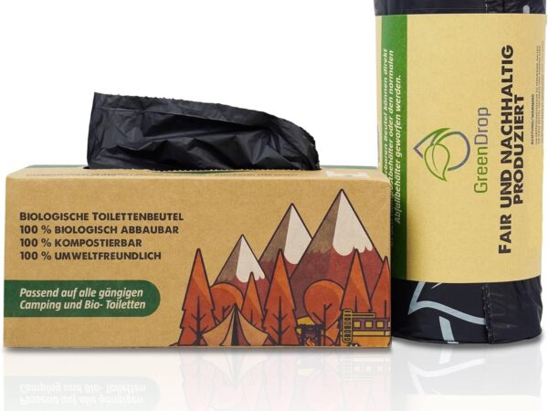 Green Drop ® Toilettenbeutel 40 Stück Limited Edition für Campingtoiletten, Biotoiletten, Mobile Toiletten, Campen, Wandern, Reisen, Bio Beutel