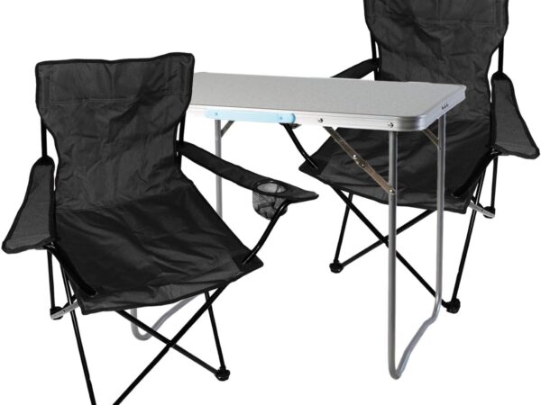 Mojawo 3tlg. Campingmöbel Set Alu 70x50x59cm 1x Campingtisch mit Tragegriff + 2 Anglerstühle, Faltstühle Schwarz