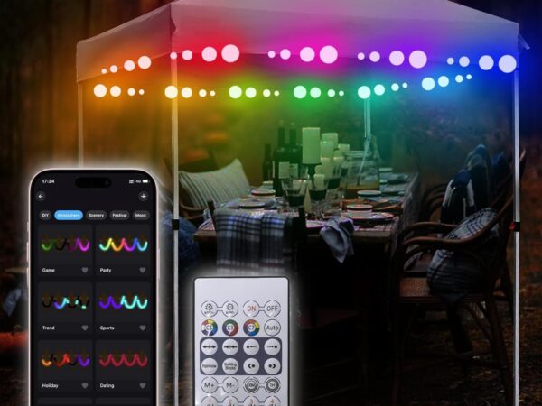 Neisouf Batterie LED Licht, Wasserdicht Außen RGB+IC Farbwechsel Licht mit APP und Fernbedienung, Chasing LED Schlauchlicht für Pavillon, Pergola, Camping (RGB+IC, 12m)