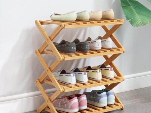Glsety Schuhregal aus Bambus mit 4 Ebenen, tragbar, zusammenklappbar, ohne Installation, kleines Schuhregal, perfekt für Korridore, Schlafzimmer und kleine Räume (4 Etagen)