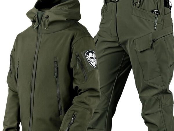 KEAAN Herren-Angleranzug, Winter, Haifischhaut, Softshell-Fleece, dick, Bergsteigen, Camping, Kleidung, Taktiktraining, wasserdichtes Set