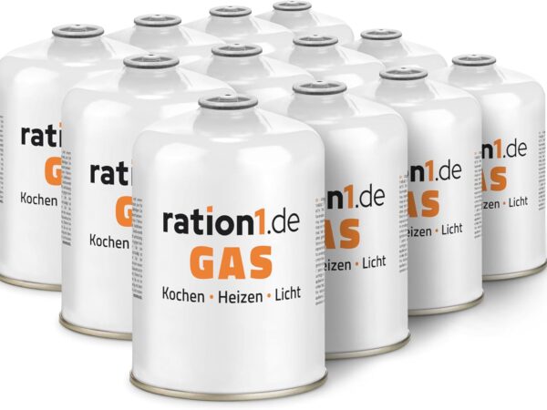 ration1 Camping Gaskartuschen Schraubventil 12 x 450g, EN 417 Gewinde, Gaskartuschen Campingkocher Schraubverschluss, Butan Propan Gas, Gas Kartusche für den Gaskocher, Urlaub, Notfall
