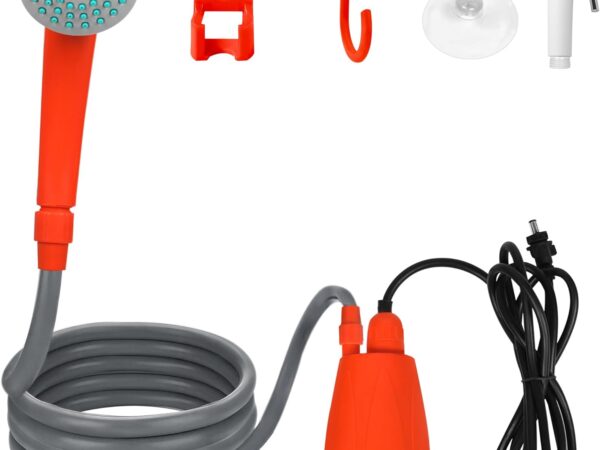 PEILU Campingdusche Hundedusche mit 2200mAh Akku, Tauchpumpe, 2m Schlauch, Handbrause, 2m USB-Ladekabel & Hängende Hülse Outdoor Autoreinigung Duschen für Camping Garten Auto Wohnmobil Caravan