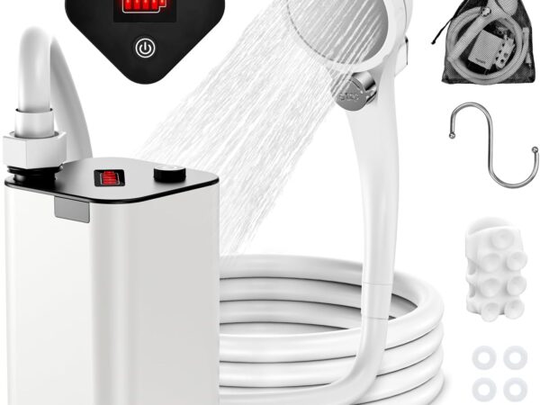 Onherm Tragbare Campingdusche mit Akku 6000mAh Aufladbar, Camping Dusche mit Pumpe, Outdoor Dusche mit Einstellbar Wasserdruck für Camping Wandern Haustier Mobile Dusche Außendusche Wohnmobil