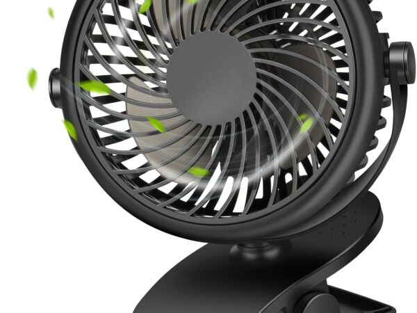 GMGXX USB Ventilator, Tragbarer 4800mAh Akku Ventilator, Mini Ventilator mit Clip & 3 Geschwindigkeiten, 720°Drehbarer Ventilator Leise für Schlafzimmer, Büro, Auto, Camping, Kinderwagen