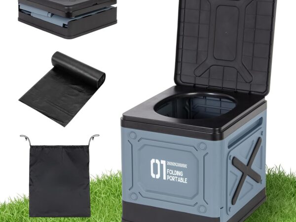 Leogreen Campingtoilette Faltbare max 150 kg Mobile Toilette WC 25 L Groß, mit 12 Toilettenbeuteln und Aufbewahrungstasche,Trockentrenntoilette für Outdoor Camping Festival Stau Zelten