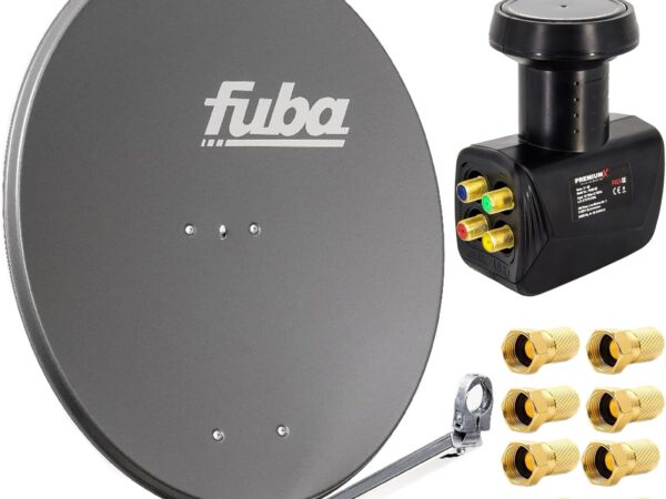 Fuba Satelliten-Komplettanlage DAL 800 A Satellitenantenne 80cm Anthrazit LNB Quad 8X F-Stecker SAT bis 4 Teilnehmer