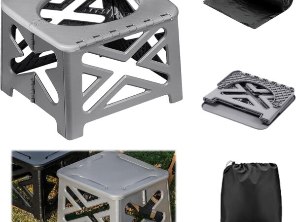 Bocguy Campingtoilette Faltbar, Camping Toiletten Mit Müllsack und Lagerbeutel, Reisetoilette/Campinghocker zum Campen, Wandern, Angeln