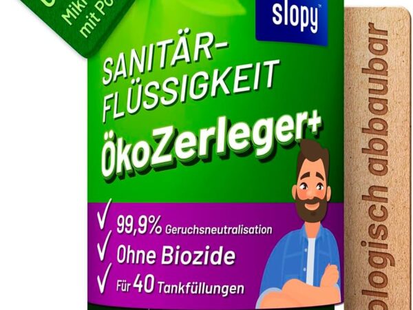 Öko Sanitärflüssigkeit mit Mikroorganismen 2L - 40 Tankfüllungen - Zersetzt effektiv Fäkalien und Gerüche in Campingtoiletten
