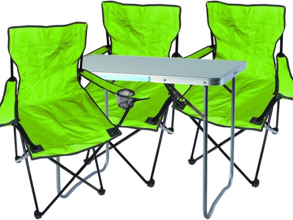 Mojawo 4tlg. Campingmöbel Set Alu 80x60x68cm 1x XL Campingtisch mit Tragegriff + 3 Anglerstühle, Faltstühle Campingstühle Lime