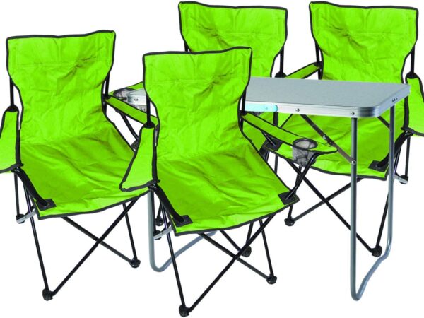 Mojawo 5tlg. Campingmöbel Set Alu 80x60x68cm 1x XL Campingtisch mit Tragegriff + 4 Anglerstühle, Faltstühle Campingstühle limegrün