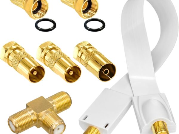 HB-DIGITAL Adapter-Set. 2 DVB-T/T2 Receiver mit nur Einer aktiven DVB-T/T2 Antenne betreiben. Inkl. Fensterdurchführung Weiß. Vergoldete Kontakte, für Terrestrische Antennen mit IEC-Stecker Ausgang