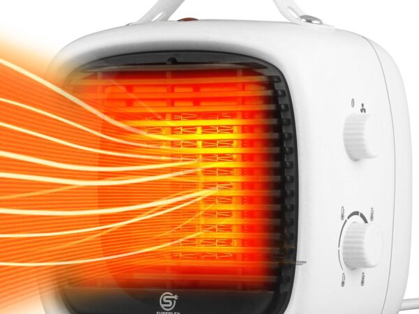 SUPERLEX Mini PTC Heizkörper Elektrischer Keramik Heizlüfter Thermostat mit 2 Heizleistungen & Ventilatorfunktion für Betrieb im Büro, Haushalt