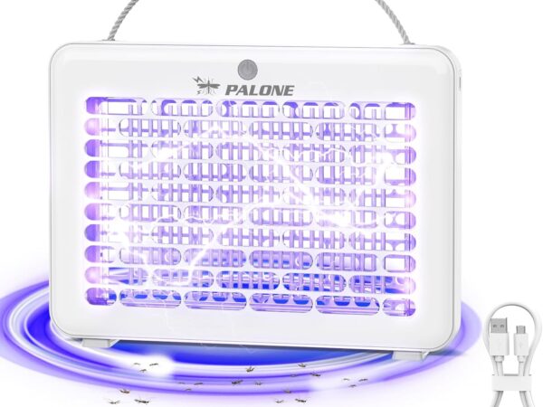 PALONE Elektrischer Insektenvernichter 4000V, USB Elektrische Mückenlampe mit 1200mAh Akku, Mückenfalle mit 6 UV LED-Birnen Ungiftig Geruchsneutral für Innen und Außen - Hängbar