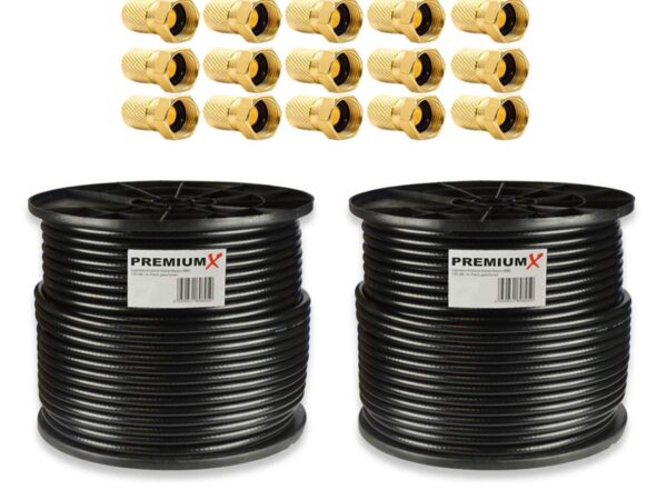 Premium X 200m 2X 100m Basic Koaxialkabel schwarz 135dB 4-Fach SAT Antennenkabel Koax-Kabel RG6 Digital 20x F-Stecker 0,28 EUR/m