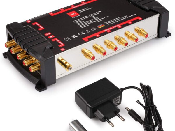 RED OPTICUM OMS 5/12 PRO TRQ Multischalter 12 Teilnehmer - Sat Verteiler 1 Satellit für 12 Teilnehmer mit vergoldeten Kontakten - 3D UHD 4K Ready - Sat Multiswitch geeignet für Quattro & Quad LNB