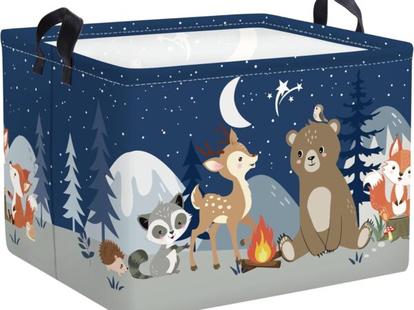 HUUMONSS Nacht Camping Wäschekorb Faltbar für Jungen Mädchen Groß Kleidung Spielzeug Aufbewahrungskorb für Schlafzimmer Draußen, Bär, 36L