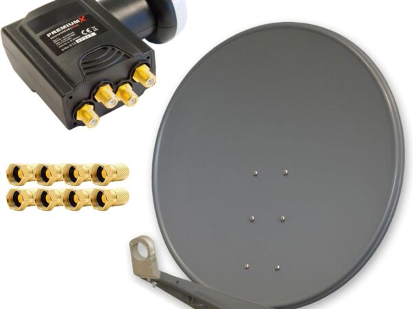 Premium X Antenne DELUXE100 Aluminium 100cm Digital SAT Schüssel Spiegel in Anthrazit Quad LNB 8X F-Stecker