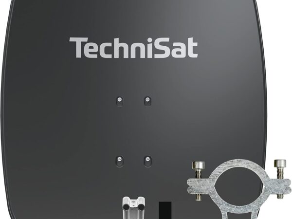 TechniSat SATMAN 65 Plus - Satellitenschüssel (65 cm Sat Anlage, Antenne mit Masthalterung und Halteschelle, vorbereitet für die Aufnahme eines 40 mm LNB) Grau