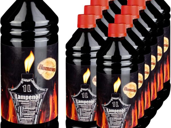Lampenoel 1-48 Liter Lampenöl Oel Garten Fackeln Laterne Fackel Öl Innen Camping Flasche Oil Outdoor Öllampe Petroleum Lampe flüssig Gartenfackeln Flameup, Anzahl:12 L