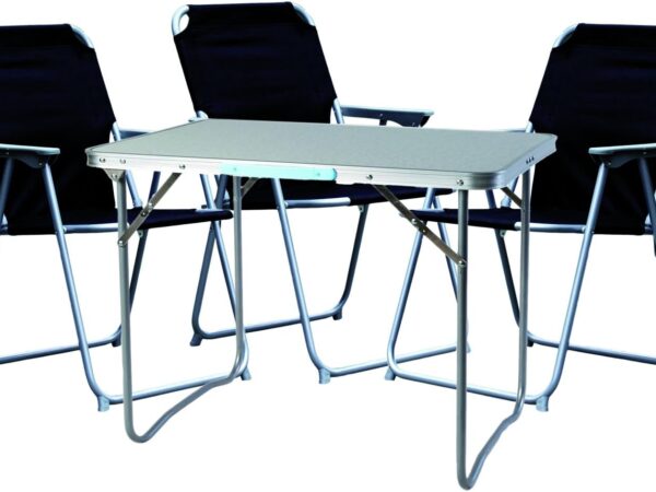 FineHome 4-teiliges Campingmöbel Set Alu Camping L80xB60xH68cm 1x Campingtisch mit Tragegriff + 3 Campingstühle Schwarz
