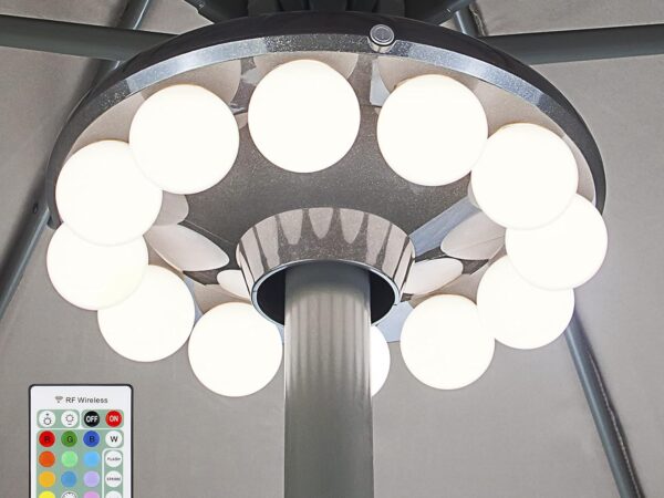 HONWELL Sonnenschirmbeleuchtung,RF Fernbedienung LED Beleuchtung Sonnenschirm mit 12 Farben,Batteriebetriebene Sonnenschirmbeleuchtung mit 5 Beleuchtungsstufen,Timer Campingbeleuchtung für Tischschirm