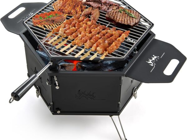 COSTWAY großer Holzkohlegrill mit 360° drehbarem Grill, 2 in 1 Feuerschale, Klappgrill, Campinggrill mit Griffen zum Kochen & Heizen, für Partys, Camping, Backpacking, 77 x 74 x 38 cm
