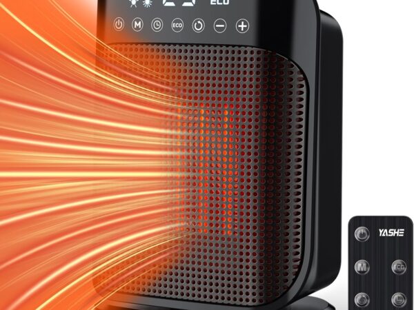 YASHE Heizlüfter 1800W, Elektrischer Heizkörper mit 75 ° Oszillation, Energiesparend und Leise, PTC Keramik-Heizung mit Thermostat, Überhitzungs- & Kippschutz, 24 Std. Timer, Tragbar mit Fernbedienung