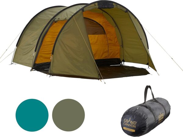 GRAND CANYON Robson 4 Campingzelt/Tunnelzelt für 4 Personen/Wasserdicht & wetterfest/Große Apsis & 2 Eingänge/Kompakt & robust/Ideal für Outdoor & Festival
