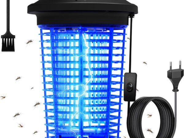 Insektenvernichter Elektrisch mit Schalter und 2m Kabel, 20W 4500V UV Mückenlampe IP54 - Bug Zapper LED Moskito Killer, Blau Fliegenfalle Elektrisch für Innenbereich/Draußen, Fliegenvernichter