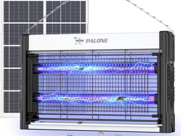 PALONE Elektrischer Insektenvernichter Solar, 3600mAh USB Insektenvernichter Elektrisch Mit Solarpanel, LED UV-Licht, Tragbar & Effektiv für Innen und Außenbereich