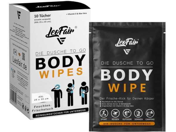 Leofair Body Wipes Einmalwaschlappen XXL - feuchte Waschlappen für Reisen, Camping, Festival & unterwegs - 10 große Feuchttücher einzeln verpackt für Gesicht und Körper
