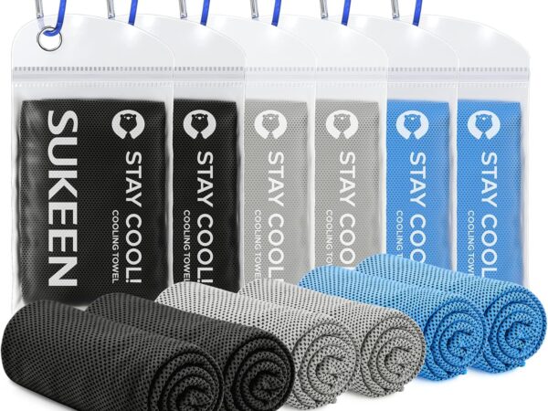 Kühlendes Handtuch 100 x 30 cm Gym Mikrofaser Handtuch für Männer oder Frauen Eiskalte Handtücher Kühltücher Hals für Yoga Gym Reisen Camping Golf & Outdoor Sport (2 Schwarz + 2 Blau + 2 Hellgrau)